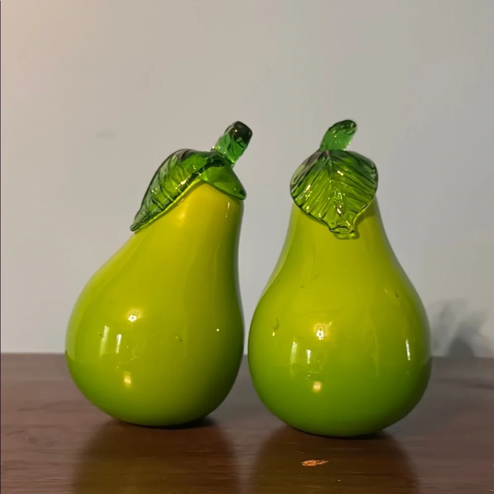 Pier 1 Imports Green Glass Pear Figurines